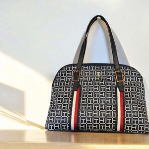 Tommy Hilfiger Black and White Shoulder Bag with Dome Shape